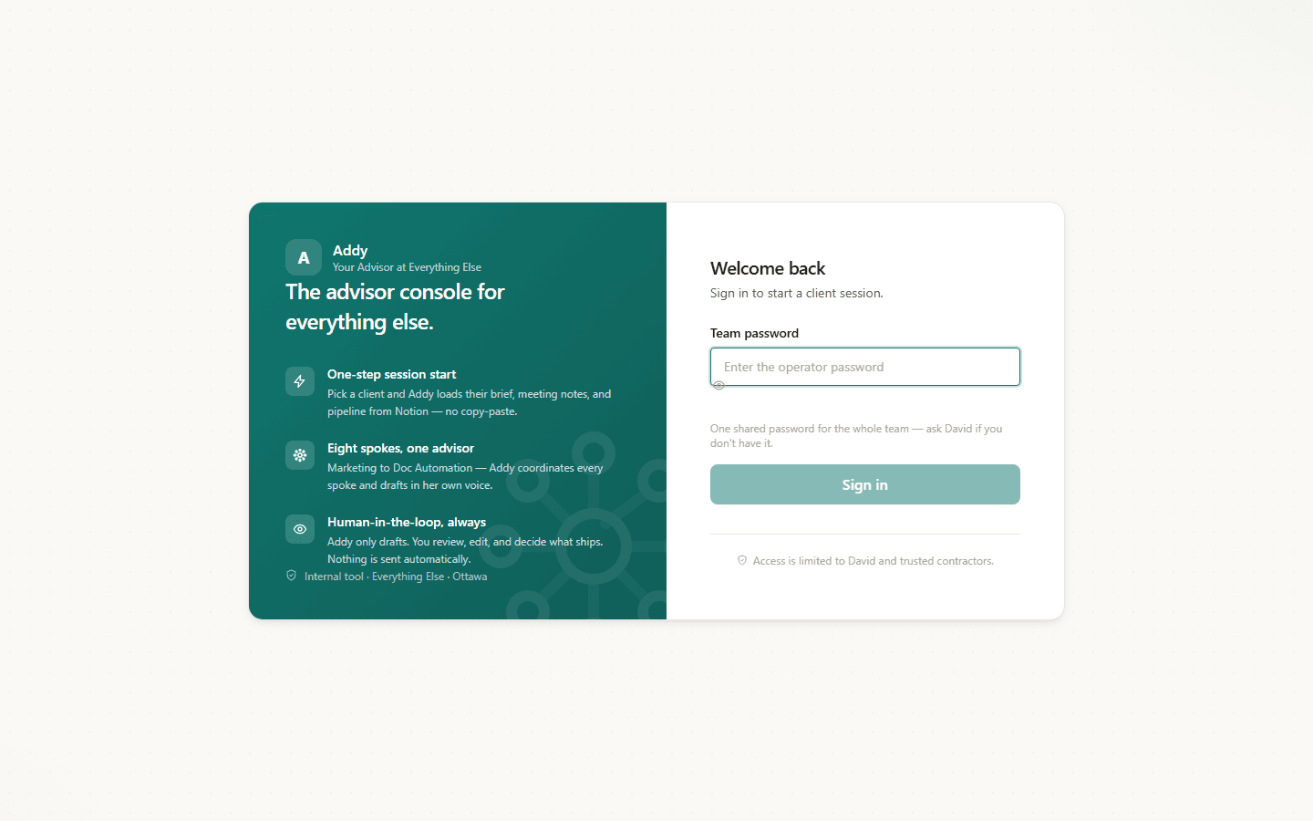 Addy — Advisor Console screenshot